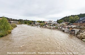 The San Juan River peaked early Tuesday morning around 2,500cfs – well below flood stage – Pic taken 9/29/2026 around 11am by Arleen
