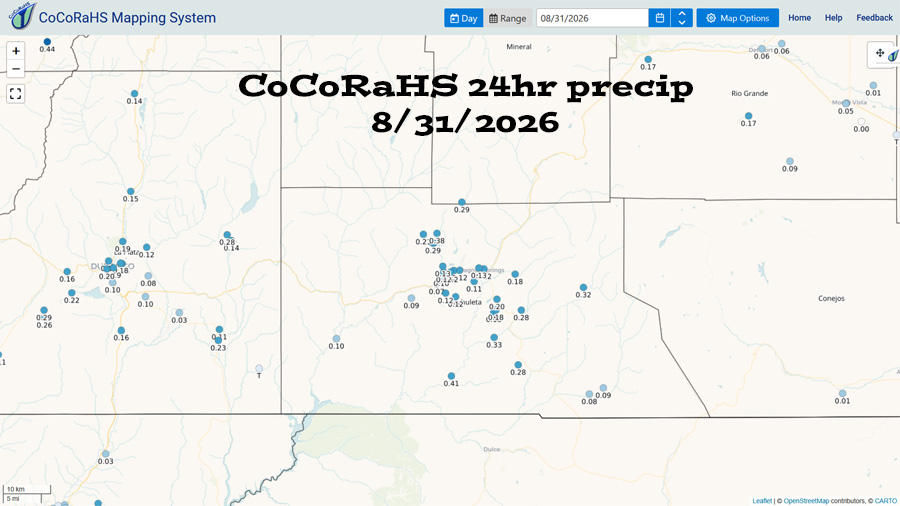 Dry and Breezy through Thursday – More active the rest of the week… 1 CoCoRaHS 24-hour rain reports on Monday morning ranged from 0.07” to 0.41”.