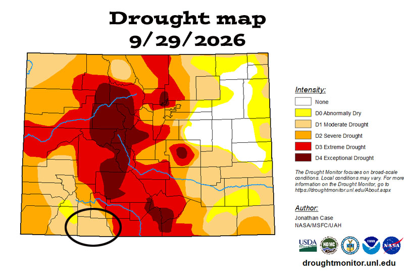 Drought conditions are rated "moderate" cross Archuleta County. A month ago it was "severe".