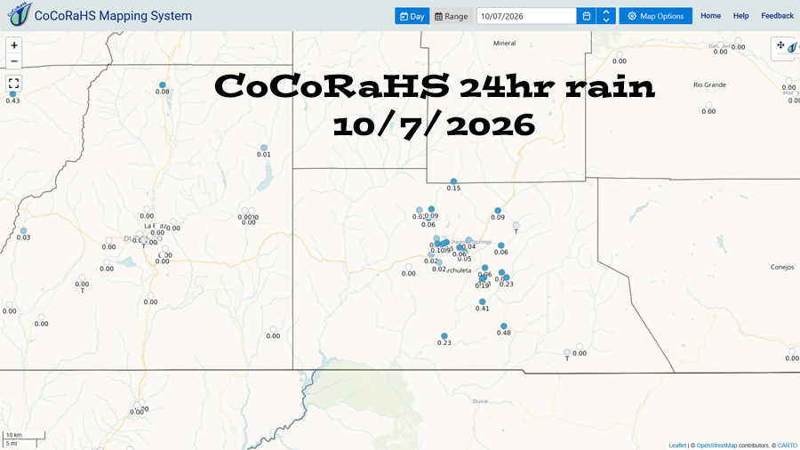 CoCoRaHS 24-hour rain totals reported Wednesday morning ranged from a trace to 0.48”.