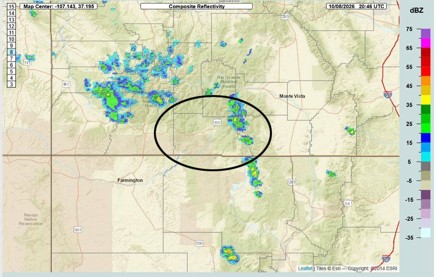 Radar at 2:46pm Thursday – Scattered showers have developed over the mountains are moving slowly towards the northwest.